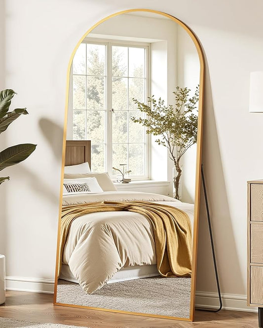 Suidia Full Length Mirror, 58"x18" Floor Standing Mirror Freestanding, Full Body Mirrors with Stand for Bedroom, Hanging Mounted for Living Room Cloakroom, Gold, Arched Style