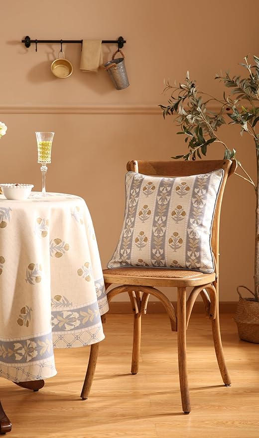 patdrea Designer Square Throw Pillow Covers Set of 2,Rustic Linen with Elegant Grey Blue Floral Pattern Pillows Cover,Decorative Pillowcases Cushion for Bed Living Room Outdoor Car,18 x18 Inches