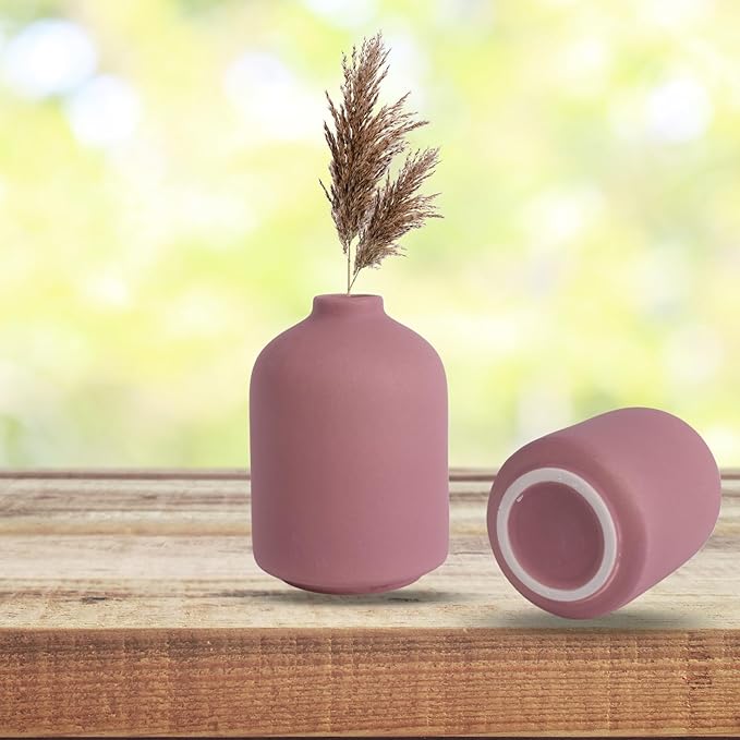 Ceramic Vase Set of 3, Rustic Modern Brown Vases for Bouquet, Fresh or Dried Plants, Home Decor-Modern Decorative Ceramic Flowers Vase for Rustic Home Decor (Black-Pink)