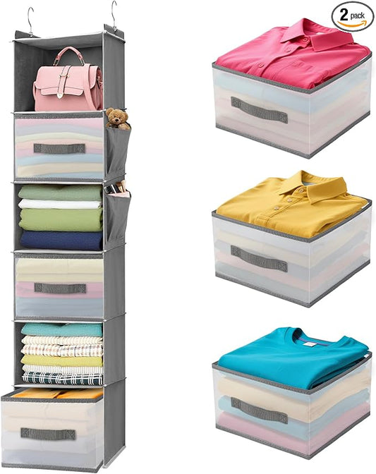 6-Tier Hanging Closet Organizer with Drawers and Side Pockets – Versatile Closet Storage for Shoes, Hats, Belts, and Purses