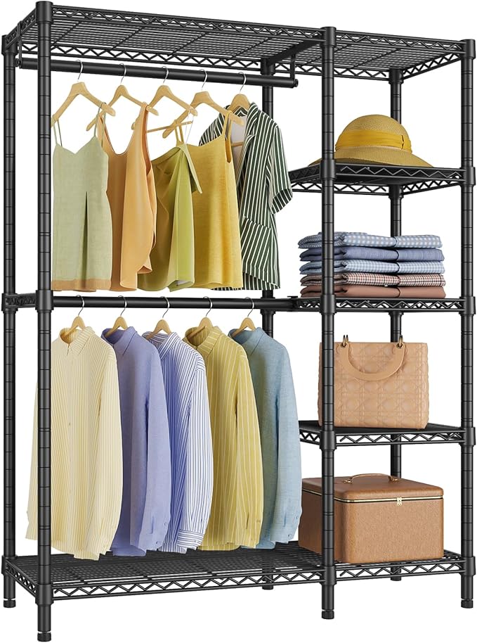 VIPEK V7 Garment Rack for Hanging Clothes Heavy Duty Clothes Rack with Shelves, Portable Closet Racks Metal Clothing Racks 5 Tiers Freestanding Closet Wardrobe System, Max Load 670lbs, Black