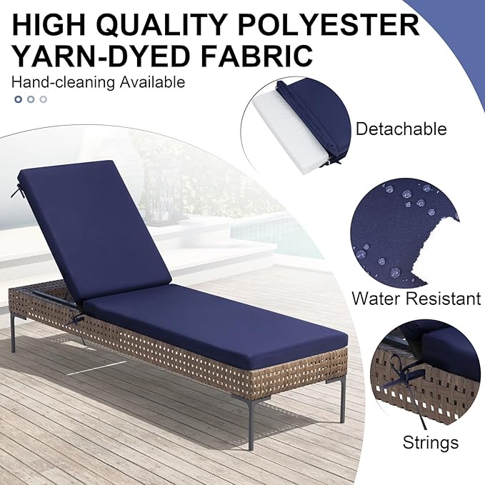 Crestlive Products Chaise Lounge Cushions Outdoor Set of 2, 80x23x3 Inch, Waterproof & 3-Year Fade Resistant Lounge Chair Cushions for Outdoor Furniture, Patio Cushions for Pool, Lawn, Navy