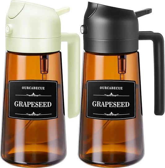 Kitchen Upgraded Made Oil Sprayer for Cooking, Dark Brown 2 in 1 Spray and Pour Mist Olive Oil Dispenser 16oz 470ml Glass Oil Spray Bottle, Air Fryer (White + Black)