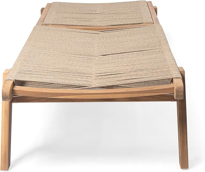Christopher Knight Home Lurelala Set of 4 Outdoor Patio Wood Adjustable Chaise Lounges with Rope Seating, Rope Chaise Lounge with Acacia Wood Frame, Chaise Lounge for Poolside Balcony, Teak+Beige