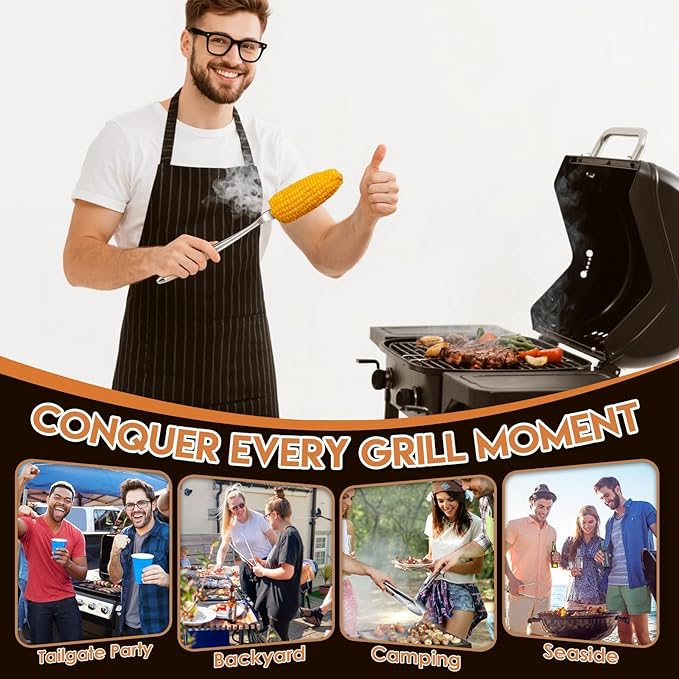 TIVOLI 3PCS Grilling Accessories, Heavy Duty BBQ Tool Set with Stainless Steel Spatula, Tongs, Fork, Wood Handles Barbecue Utensils Kit for Outdoor, Perfect Grill Gifts for Dad Men