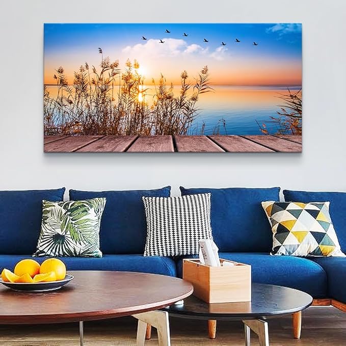 Wall Art For Living Room Canvas Print Artwork Wall Art Decor Blue Ocean Waves Sun Seaview Poster Painting Bedroom Wall Decorations Seascape Canvas Prints Picture Office Works Home Bathroom Wall Deco