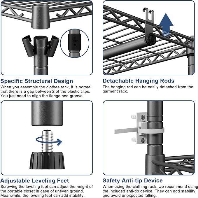 Ulif E12 Clothes Rack，Heavy Duty Freestanding Garment Rack with Shelves，Metal Clothing Closet Storage System for Hanging Clothes，71" W x 16" D x 76.5" H, Hold 960 lbs，Grey