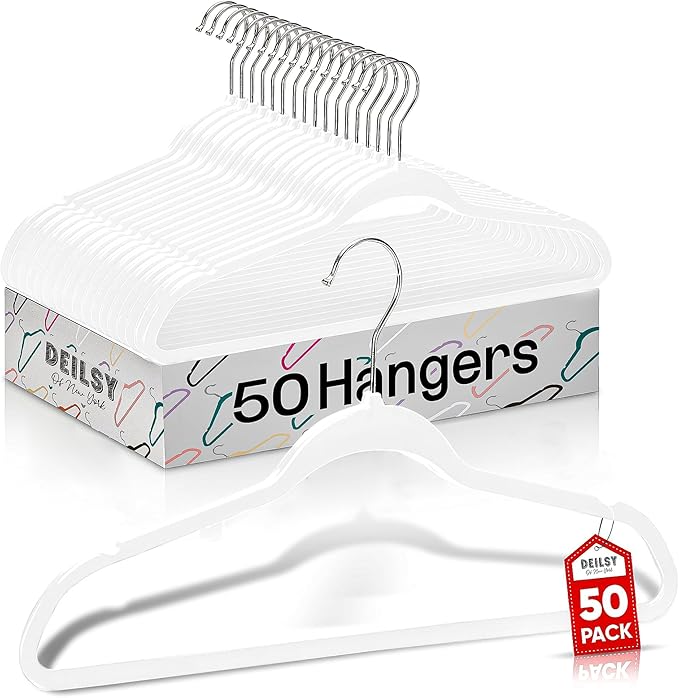 DEILSY™ White Hangers 50 Pack - Thin Slim Space Saving, Plastic Hangers, Non Velvet Plastic Hanger for Closet Organization Hanger for Clothes Adult
