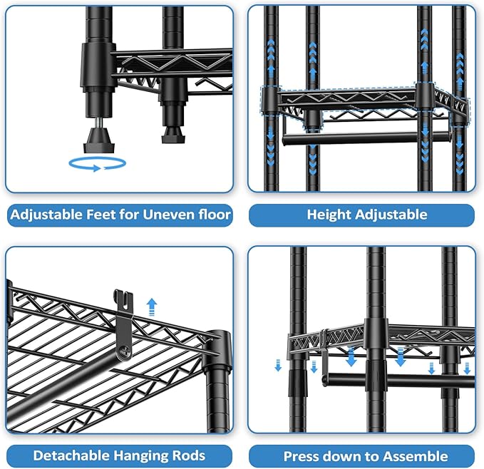 IZEUK Heavy Duty Garment Rack, Closet Organizer and Clothes Rack for Hanging Clothes with 3 Hang Rods, Freestanding Adjustable Metal Wardrobe, 15.7" D x 41.5" W x 76.5" H, Max Load 750LBS, Black