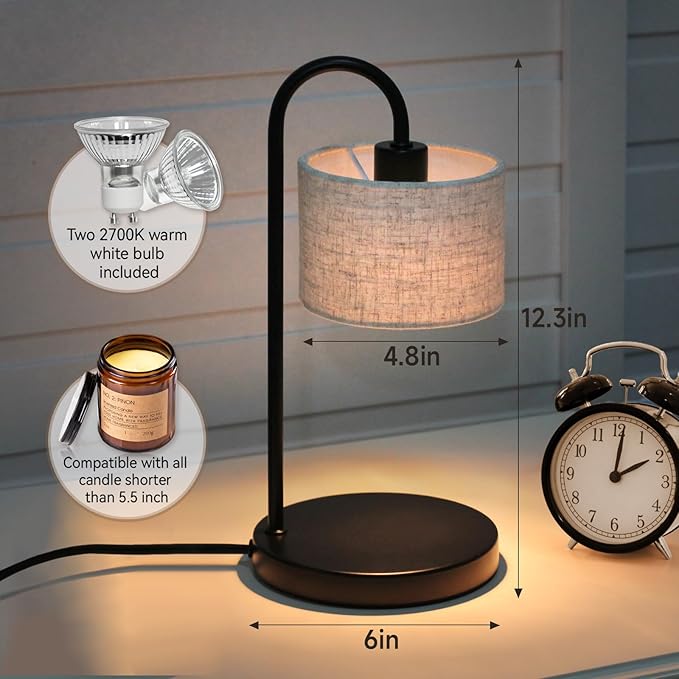 Candle Warmer Lamp with Timer, Dimmable Candle Wax Warmer Electric Candle Lamp for Scented Candles with 2 Bulbs, House Warming Gifts Brithday Gifts for Women Bedroom Home Decor - Linen