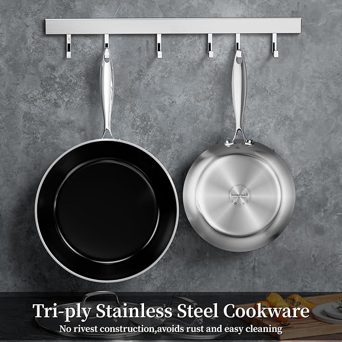 Stainless Steel Frying Pan with Lid 8.6 inch Titanium Ceramic Nonstick Frying Pan,Skillet with Stay-Cool Handle Non Toxic Healthy Ceramics Egg Pans,PFAS PFOA PTFE Free,Suitable for All Stove