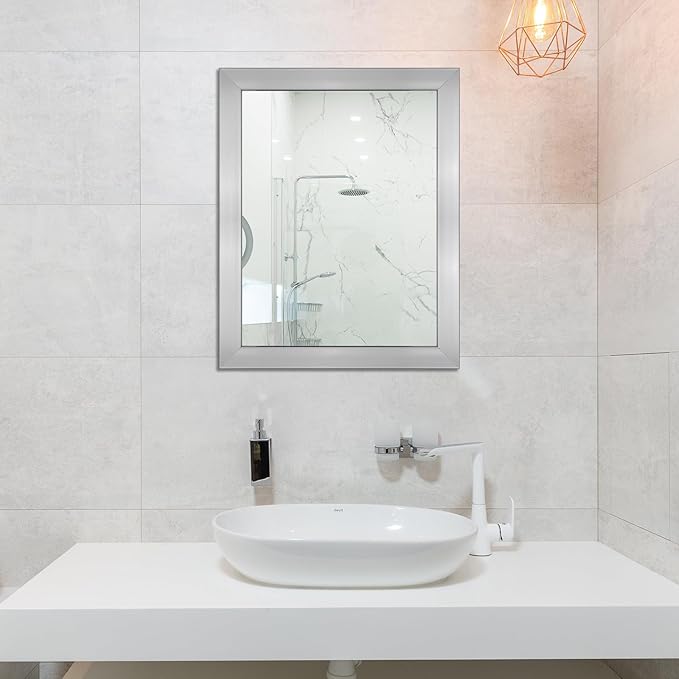 Ruomeng Wall Mirror Rectangle Decorative Mirror 12" x 16" for Entryway, Bedroom, Living Room, Nickel