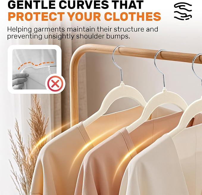 30 Pack Premium Velvet Shirt Hangers, Non-Slip Slim Flocked Clothes Hanger with 360° Swivel Hook, Space Saving Felt Hangers for Coats, Sweaters, Tank Top, Blouses(Beige)