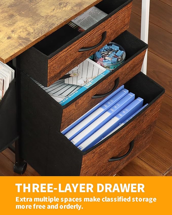 KATHY&BOB Printer Stand with 3 Fabric Drawer, Mobile File Cabinet for Home Office with Storage Bag, Rolling Under Desk Organizer Shelf, Fits A4 or Letter Size, Complete Top Plate Fast Assembly