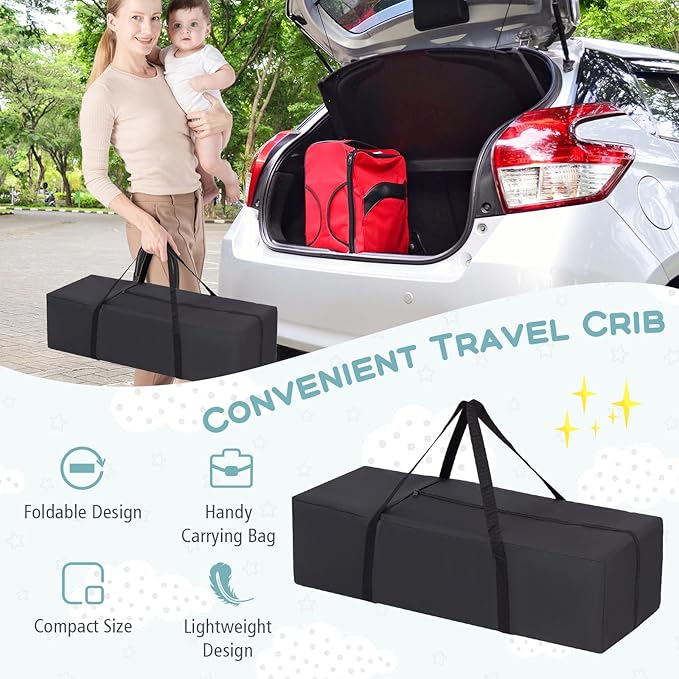 BABY JOY 2 in 1 Travel Crib, Portable Baby Playpen with Soft Washable Mattress, Foldable Pack and Play Lightweight Installation-Free Home Playard with Carry Bag, for Infants & Toddlers Indoor Outdoor