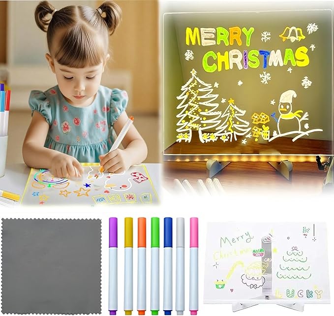 LED Note Board with 7 Colors Pen, 2025 New Acrylic Message Marker Board with Stand, Lighted Acrylic Dry Erase Board Illuminated Drawing Board Light with Colors for Office Home Christmas (30 * 20cm)