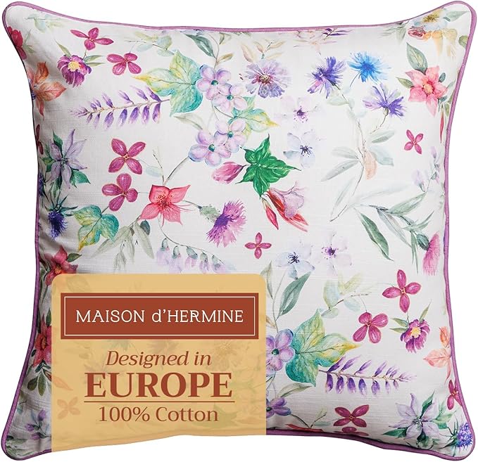Maison d' Hermine Decorative Pillow Covers 18 x 18 Inch Square 100% Cotton Throw Pillow Covers with Zipper - Chair, Couches, Sofas, Bedroom, Home for Easter Decorations (Chardon)