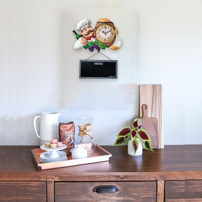 2 in 1 Wall Clock and Black Board with Chef Décor Display and Leave Your Message on The rewritable Black Board, Decoration/Home/Kitchen/Livingroom/Dining Room/Restaurant/Bar/Cafe