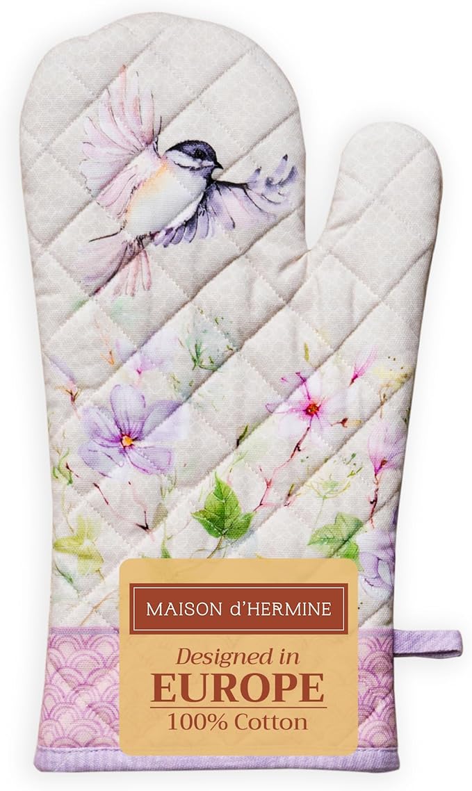 Maison d' Hermine Oven Gloves 100% Cotton Oven Mitt 7" x 13" with Loop Heat Resistant, BBQ, Cooking Gloves, Baking, Grilling, Kitchen, Handling Hot Pans Spring/Summer (Pack of 1, Magnolia Mornings)