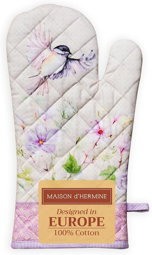 Maison d' Hermine Oven Gloves 100% Cotton Oven Mitt 7" x 13" with Loop Heat Resistant, BBQ, Cooking Gloves, Baking, Grilling, Kitchen, Handling Hot Pans Spring/Summer (Pack of 1, Magnolia Mornings)