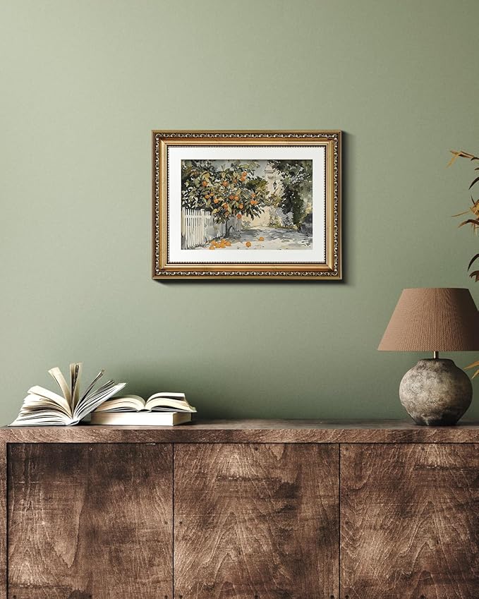 VIYYIEA Gold Framed Wall Art Canvas Print for Living Room Country Orange Trees Earthy Room Decor Aesthetic Oil Painting Wall Picture Farmhouse Artwork for Kitchen Bedroom Bathroom Decor 11x14in