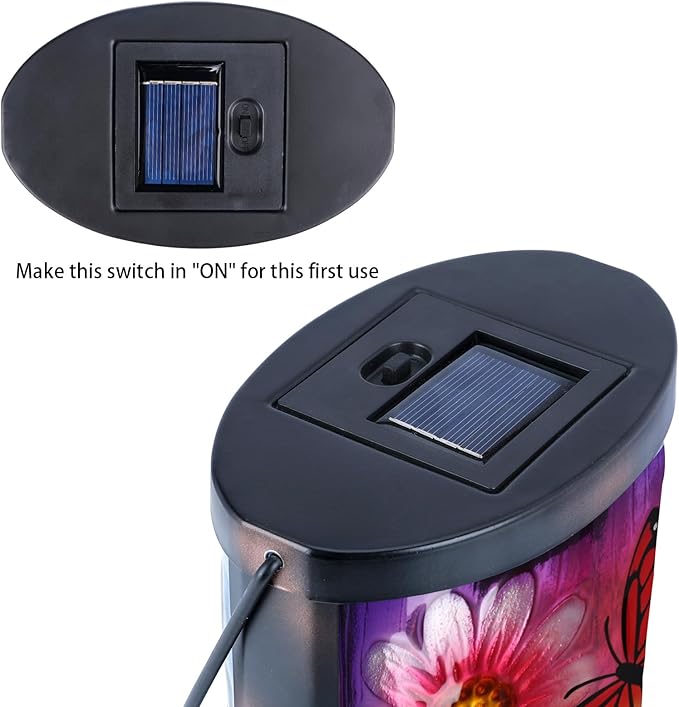 Hanging Solar Lantern Outdoor Waterproof Flowers Butterfly Solar Lights Glass Tabletop Decorative Lamp for Outdoor Patio Garden Outside Yard Decor