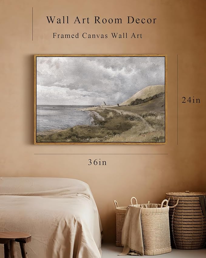InSimSea Framed Canvas Wall Art, Vintage Decor - Coastal Landscape, Seaside Painting - Rustic Decorations for Living Room & Bedroom, 24"x36"