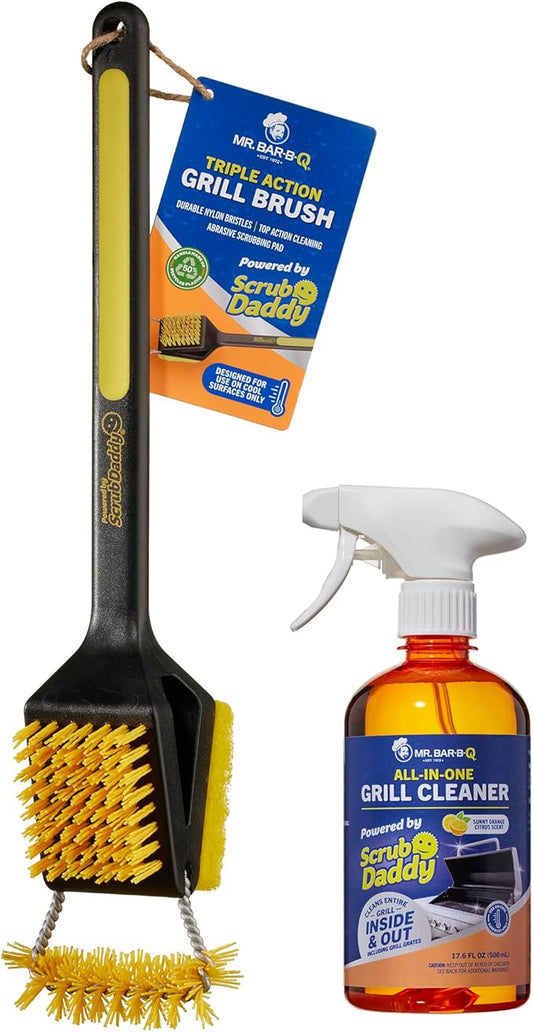 Mr. Bar-B-Q Triple Action Grill Brush and All in One Grill Cleaner Powered by Scrub Daddy