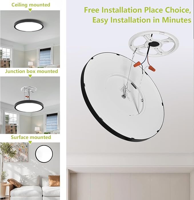 20'' Dimmable LED Flush Mount Ceiling Light with Remote Control, 2700K-6500K Color Temp Adjustable, 4200LM Ultra-Thin Flat Round Fixtures for Bedroom, Kitchen, Office, Black