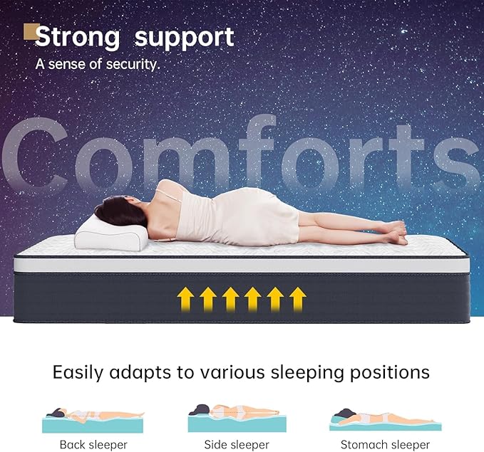 King Size Mattress,14 Inch Hybrid Mattress in a Box with Gel Memory Foam and Pocket Spring for Pressure Relief & Zoned Support, Soft and Comfort Sleep, Medium Firm King Matress, CertiPUR-US