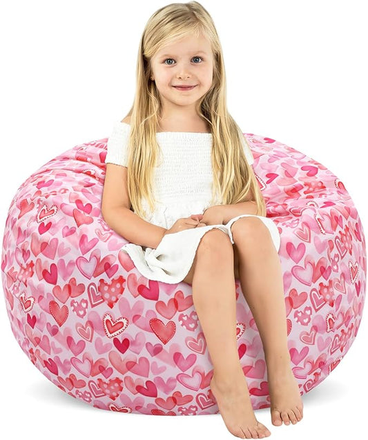 Bean Bag Chair for Kids Stuffed Animal Storage Beanbag Chairs,Toddler Toy Storage Organizer for Girls and Boys,32'' Cover Only（No Filling)