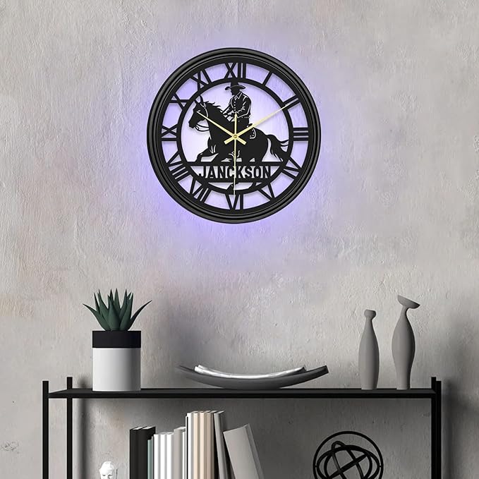 Personalized Name Wall Clock with 7 Color Changing, Custom Vinyl Record Hanging Clock, Iron Art Clock, Decor for Bedroom, Living Room, Home, Office, Housewarming