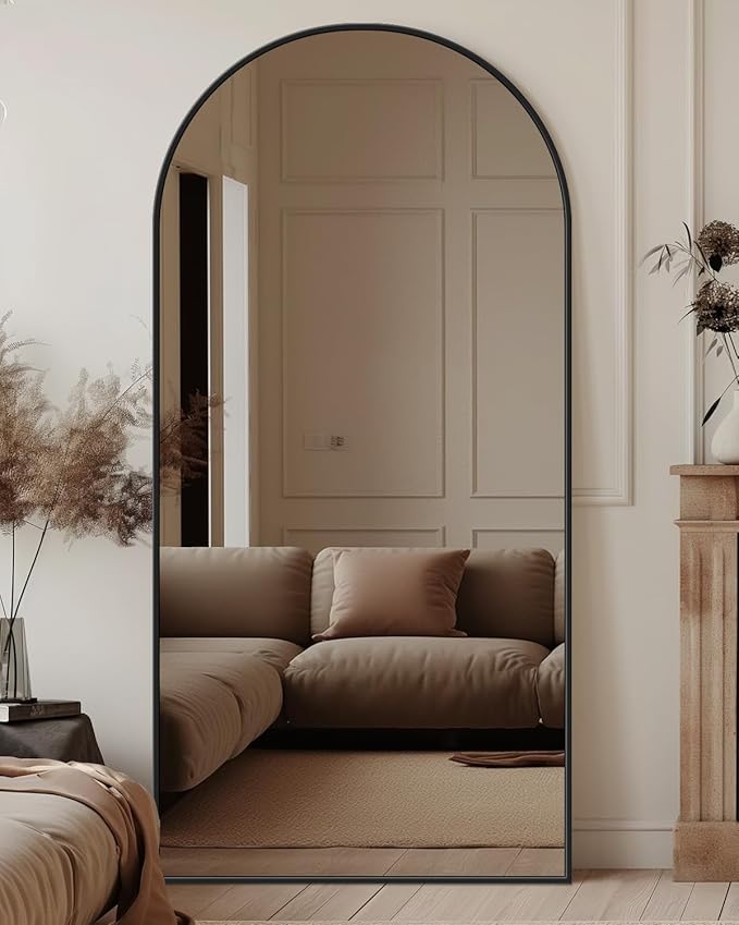 Antok Full Length Mirror, 71"x32" Floor Mirror with Stand, Hanging Mounted Mirrors for Bedroom, Living Room, Cloakroom, Dining Room, Black, Arched