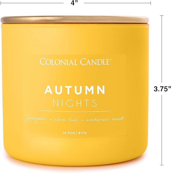 Colonial Candle Autumn Nights Scented Jar Candle, Pop of Color Collection, 3 Wick, Yellow, 14.5 oz - Up to 60 Hours Burn (Pack of 2)
