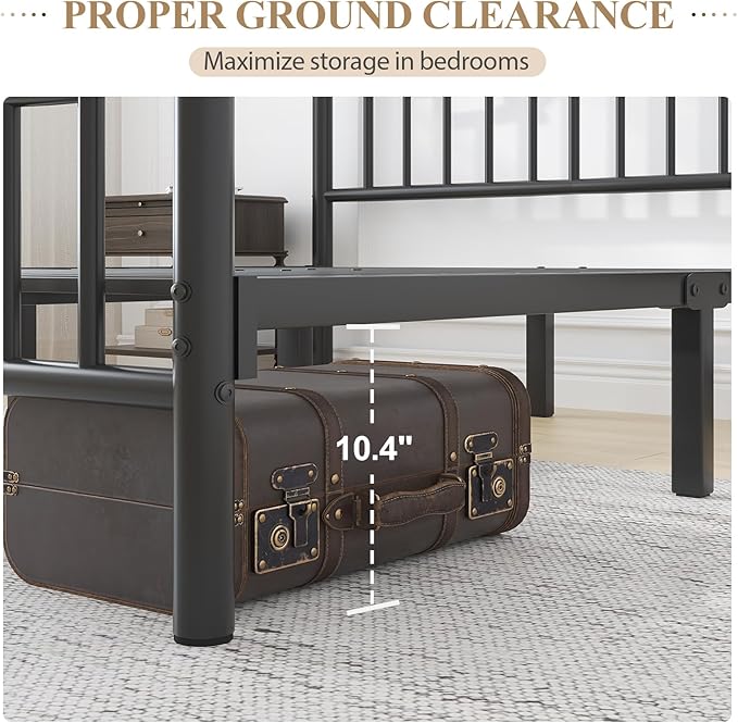 Twin Metal Platform Bed Frame for Kids, Bed Frame with Victorian Headboard and Footboard, Strong Metal Slats Support, No Box Spring Needed, Easy Assembly, Noise Free, Black