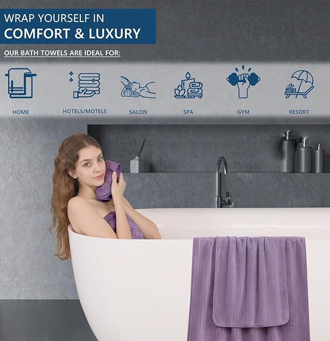 18 Piece Bath Towels Set,Soft Family Bathroom Towel Set with Hanging Loops-6 Bath Towels,6 Hand Towels,6 Washcloths,Highly Absorbent Quick Dry Shower Towel for Bathroom,Hotel,Spa-Purple Towel Set