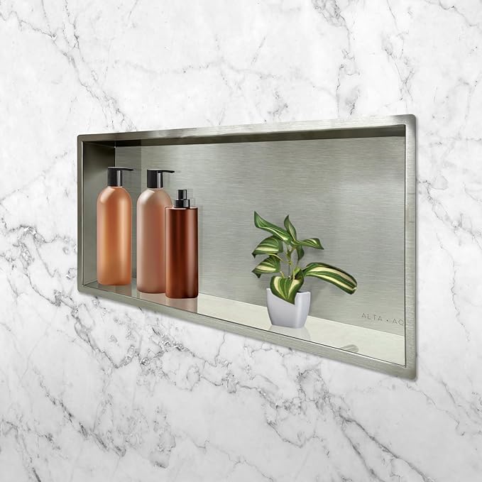 Shower Niche Lightweight Stainless Steel Easy Install Tile Needed Wall Niche Recessed Shower Shelf for Bathroom Storage (Brushed Stainless, 13"x25")