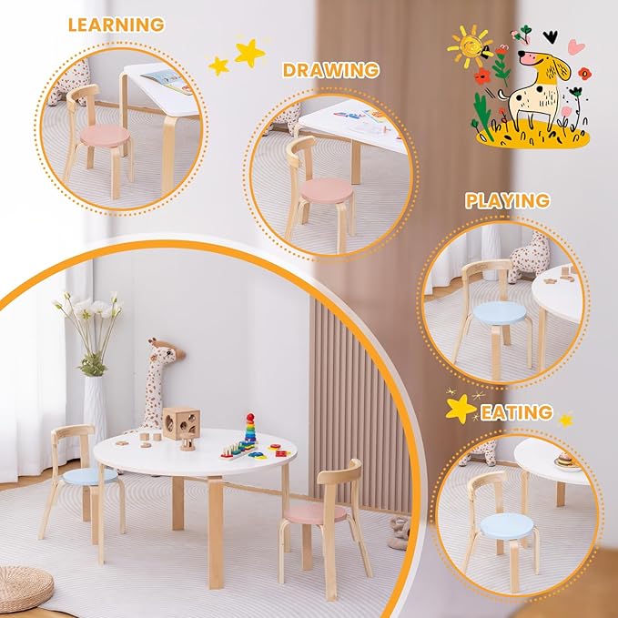 Swegrow Wooden Kids Chair, Toddler Chair for Table, Kids Stackable Chairs, Kid Wooden Furniture for Family/Playroom/Classroom（Set of 2-Color）