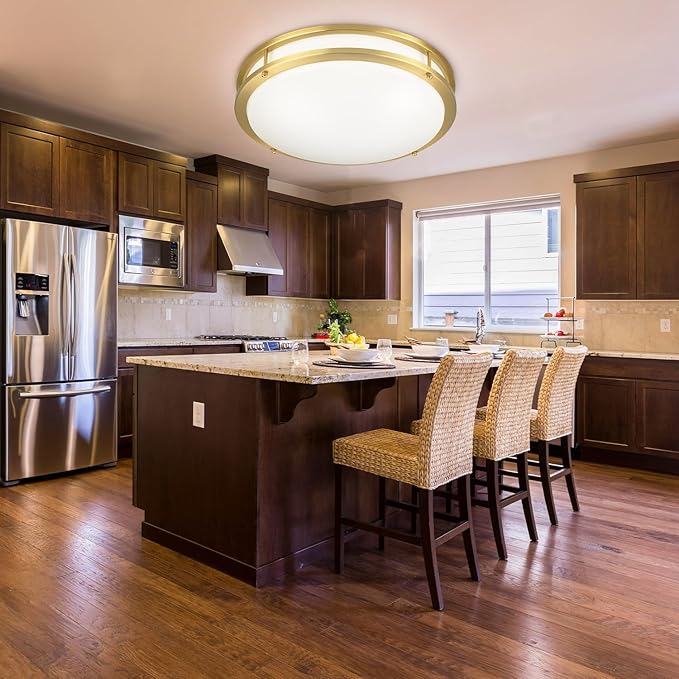 18 inch Ceiling Light Fixture Flush Mount Gold, 36W Large Living Room Ceiling Light LED, Dimmable Kitchen Lighting Fixture for Bedroom, Bathroom, Living Room