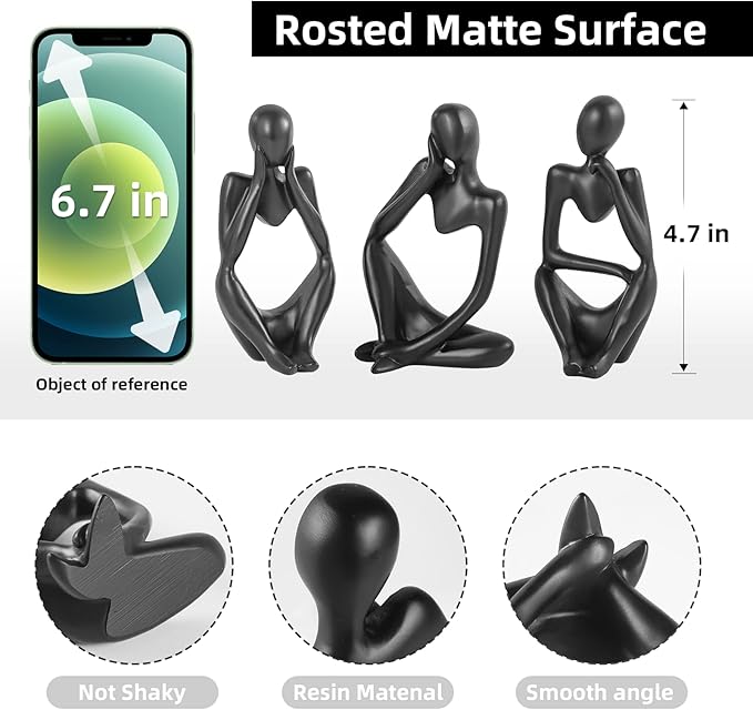 Thinker Statue Gold Decor Abstract Art Sculpture, Golden Resin Collectible Figurines for Home Living Room Office Shelf Decoration,Great Gifts Ideas (Black)