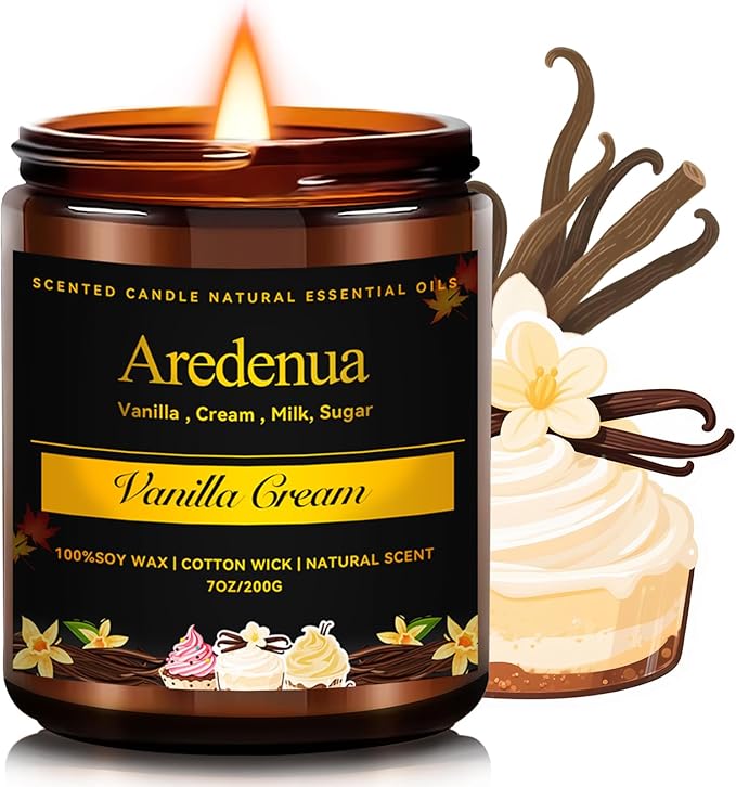 Fall Candles | Vanilla Cream Candle - Autumn Creamy Scented Candle for Home, 7oz Autumn Soy Candles for Home Scented, 50 Hours Burn Time, Fall Gifts for Women Men