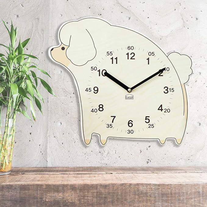 Silent Kids Wall Clock - Non-Ticking, Decorative, Cute Wooden Clock for Nursery, Children, Toddler, Baby Room, Battery Operated - Bear, Unicorn, Owl