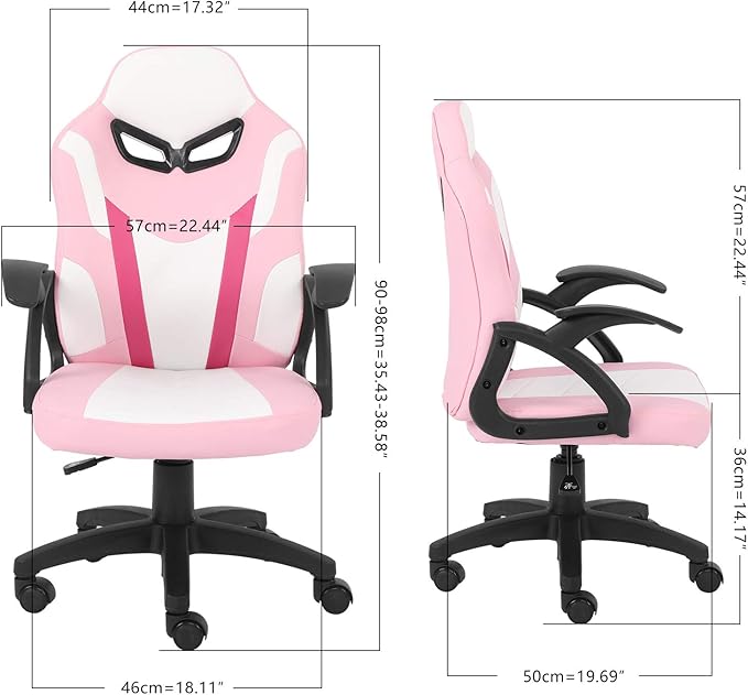 Modern-Depo Gaming Chair for Teenagers Juniors, High Back Ergonomic Swivel Racing Computer Chair, Height Adjustable Student Gaming Chair, Pink