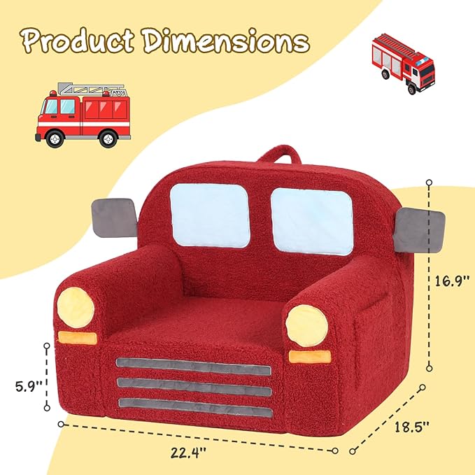 Comfy Toddler Chair, Kids Fire Engine Couch for Boys, Fire Truck