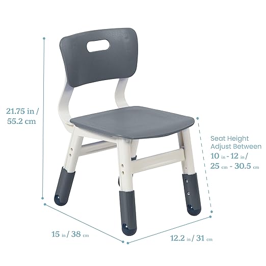 ECR4Kids Classroom Adjustable Chair, Flexible Seating, Grey, 2-Pack