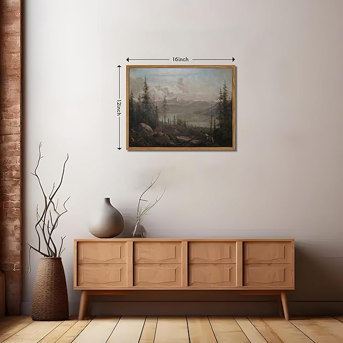 Floating Framed Canvas Wall Art - Majestic Mountain Forest Landscape Wall Decor - Natural Scenery Pictures Paintings Prints for Living Room Bedroom Bathroom Home Decoration 12x16 inch