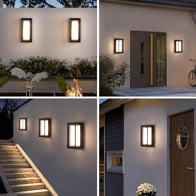 FUPE Outdoor Wall Lights LED 3 Color Outdoor Light Fixture Wall Mount Exterior Lights 2100Lm IP65 Exterior Wall Sconce,Rustproof Sconce with Double Shade,Matte Black Light for Porch 1 Pack