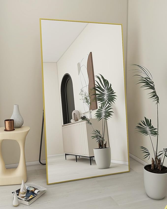 Koonmi 71"x31" Floor Mirror Full Length, Bedroom Floor Body Mirror with Stand, Large Gold Mirror, Leaning, Standing or Hanging Horizontally/Vertically