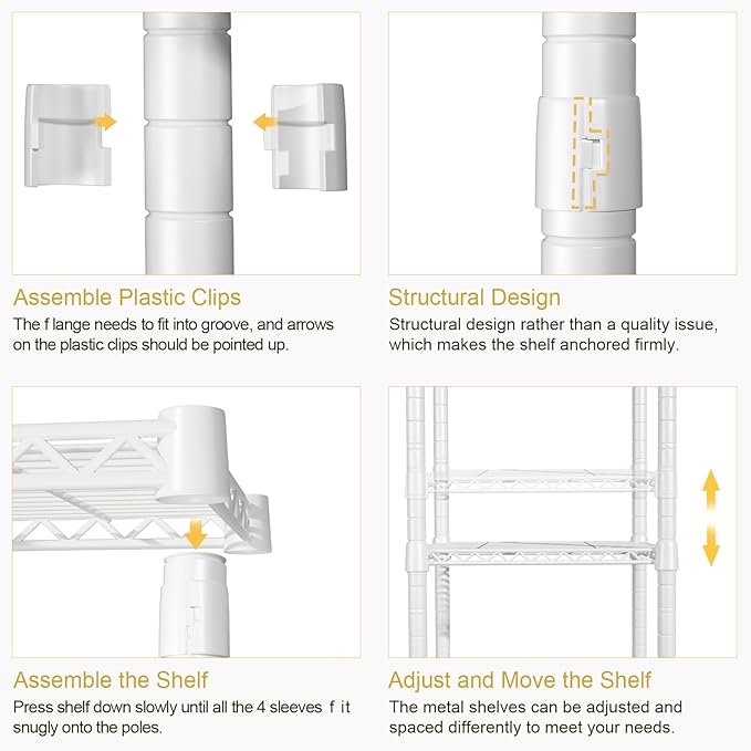 Ulif E11 Heavy-Duty Garment Rack, Metal Freestanding Clothes Rack and Closet Storage Organizer with 8 Shelves and 4 Hanger Rods, (73.2 - 97.6)"W x 14.5"D x 71.2"H, Load 1034 LBS, White