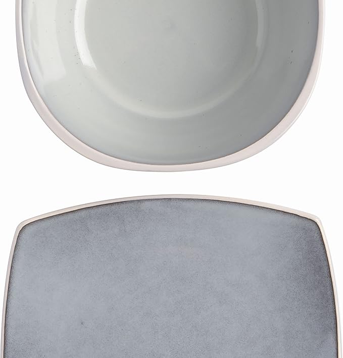 Gibson Elite Soho Lounge Square Reactive Glaze Stoneware Dinnerware Set, Service for 4 (16pc), Light Gray